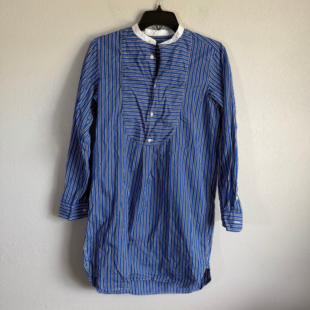 Polo Ralph Lauren Blue Black White Pin Stripe Shirt Dress Long Sleeve Womens 8